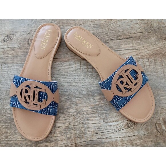 Lauren Ralph Lauren Algera Slide Sandals 1/2" round heel padded insole 7.5 - Picture 1 of 11